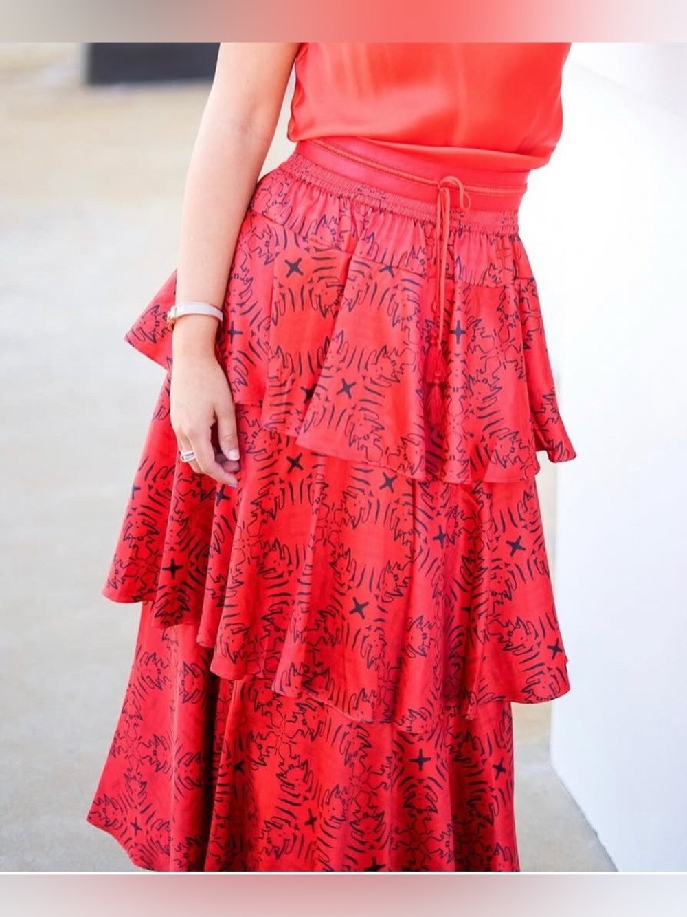 SHUG Red and Black Midi Skirt
